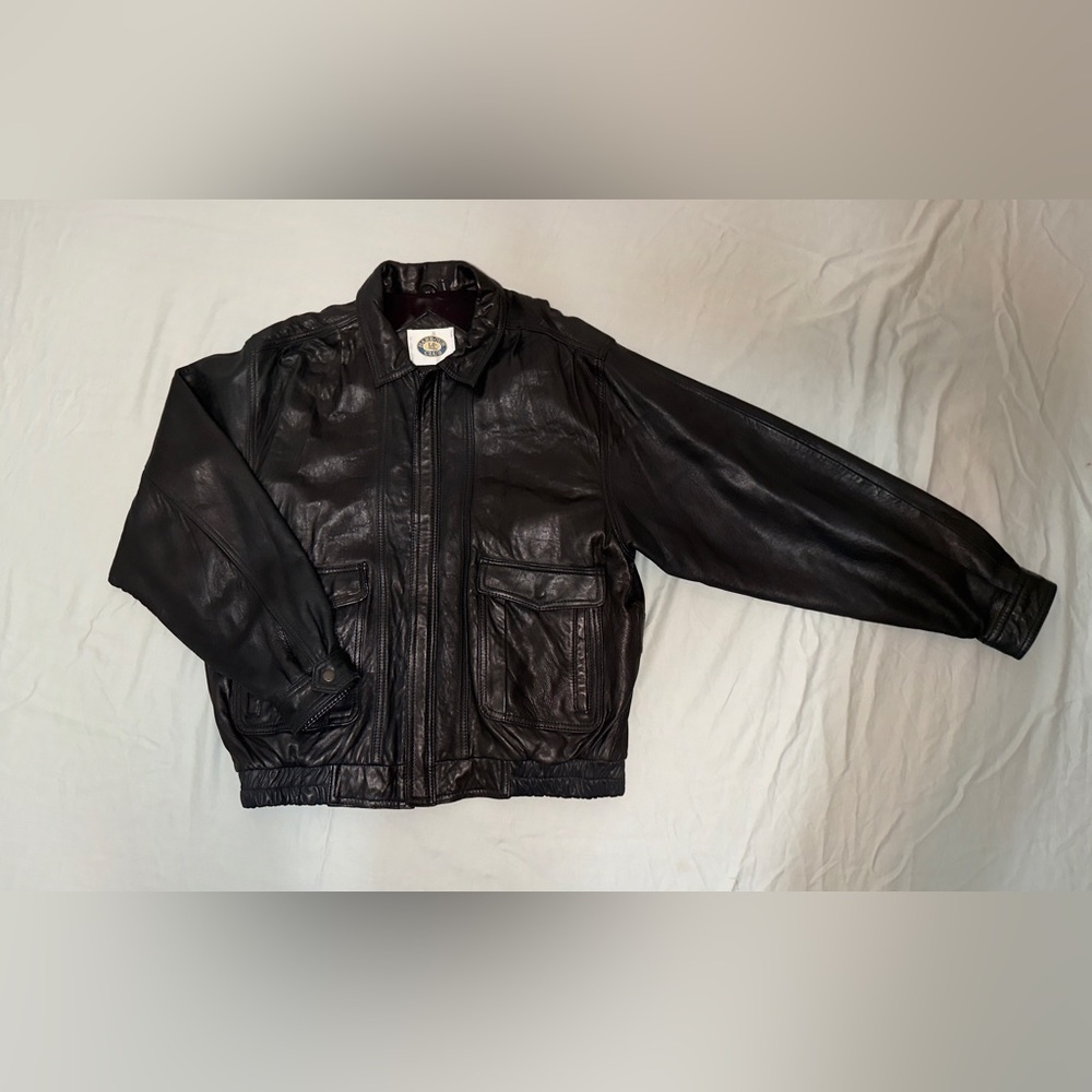 Vintage Harbour Club Genuine Leather Bomber Jacket Black Made in Korea Men’s